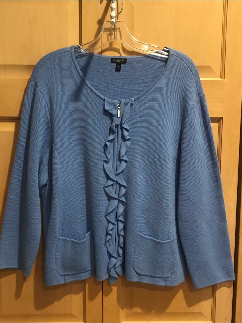 Talbots Light Blue Ruffle-Front Cardigan Sweater